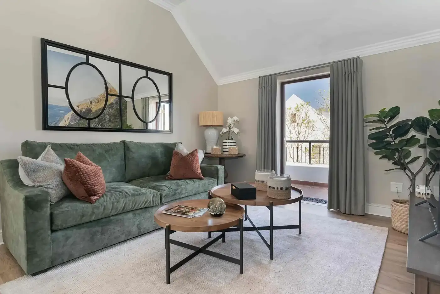 Lodge 39 open-plan lounge with mountain views