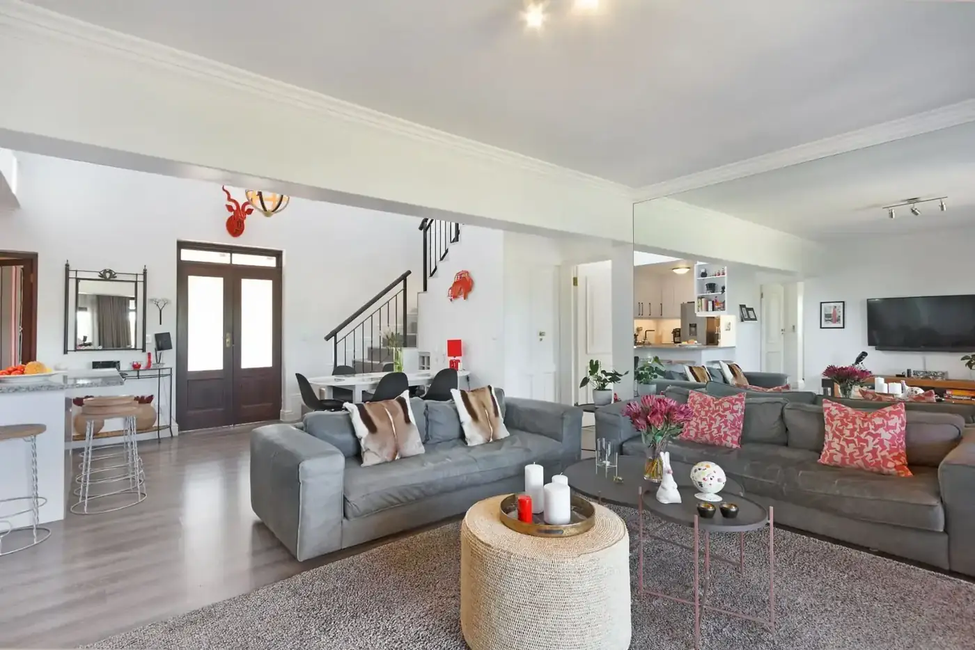 Lodge 1 living area with comfortable seating and TV