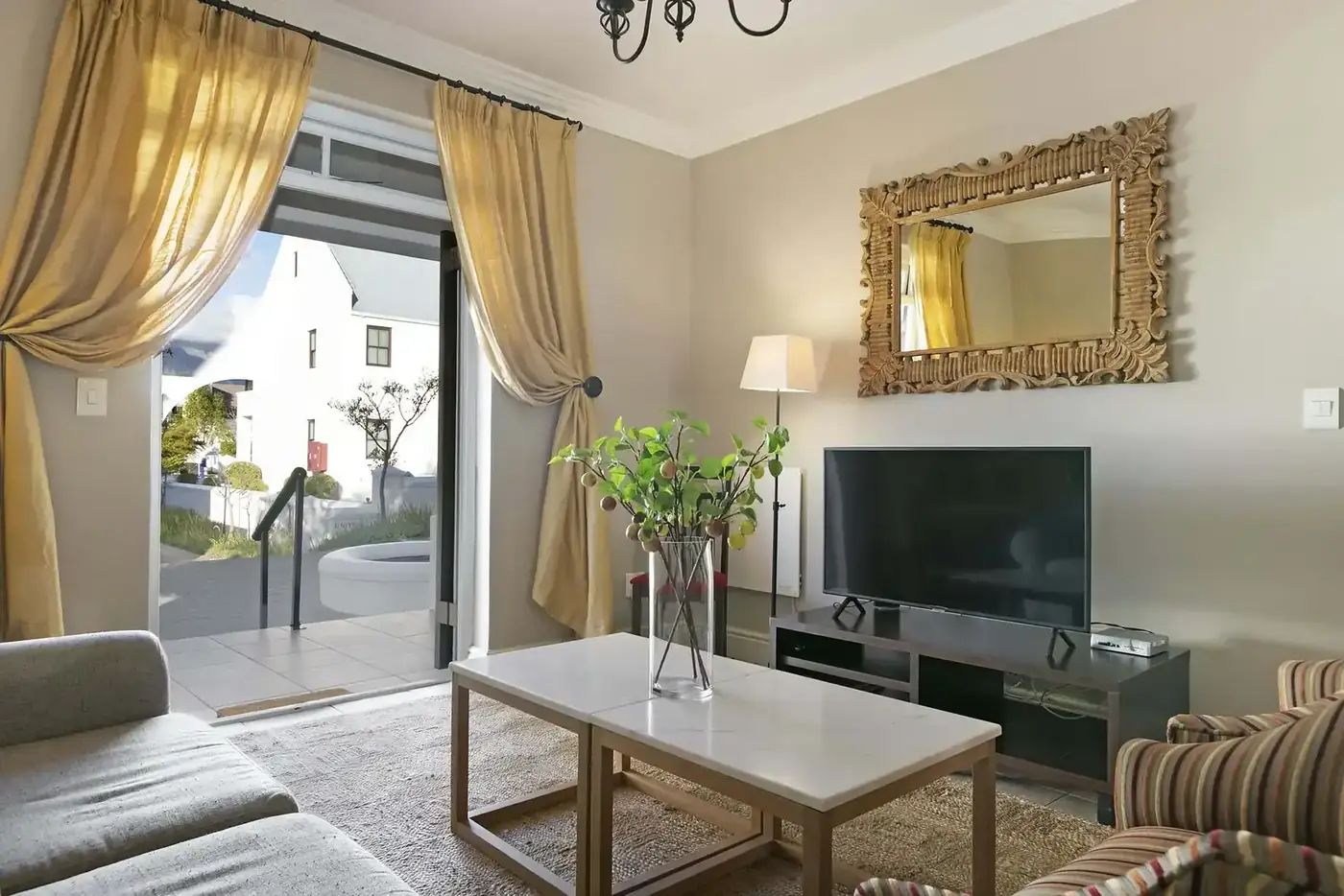 Lodge 37 living area with comfortable seating and TV