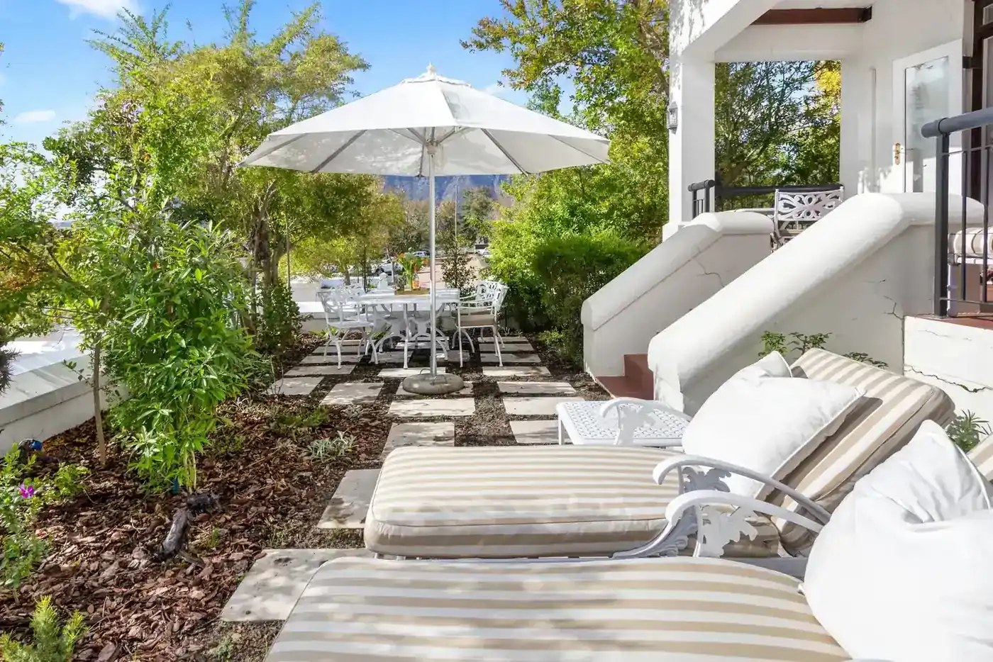 Lodge 28 garden and terrace at De Zalze Winelands Golf Estate