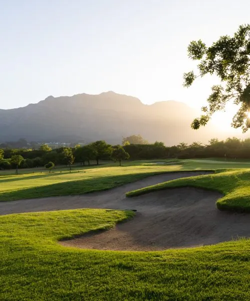 Bunker at sunrise with mountain backdrop