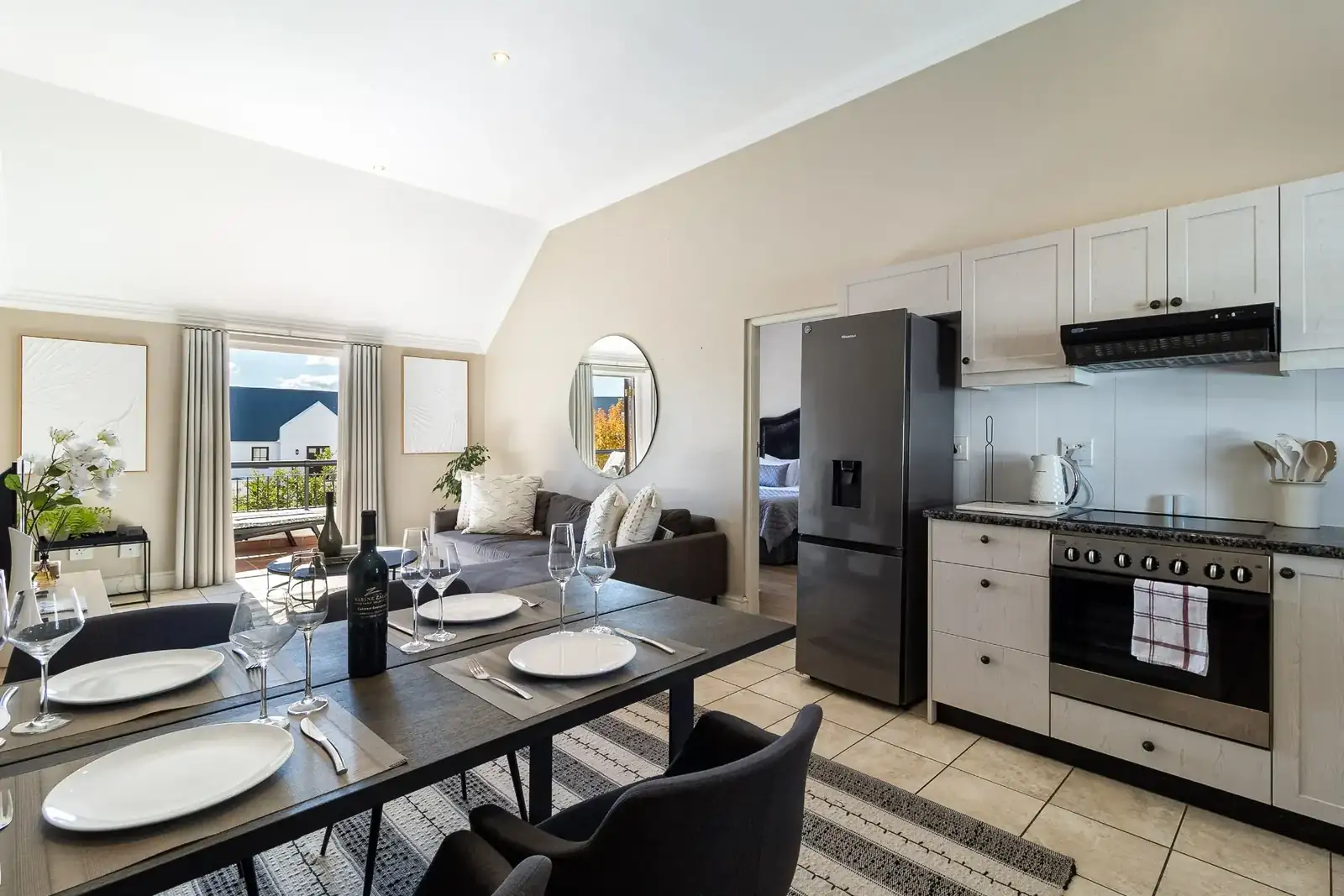 Lodge 21 open-plan lounge with garden views