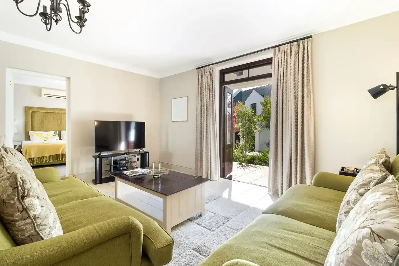 Lodge 15 living area with comfortable seating and TV
