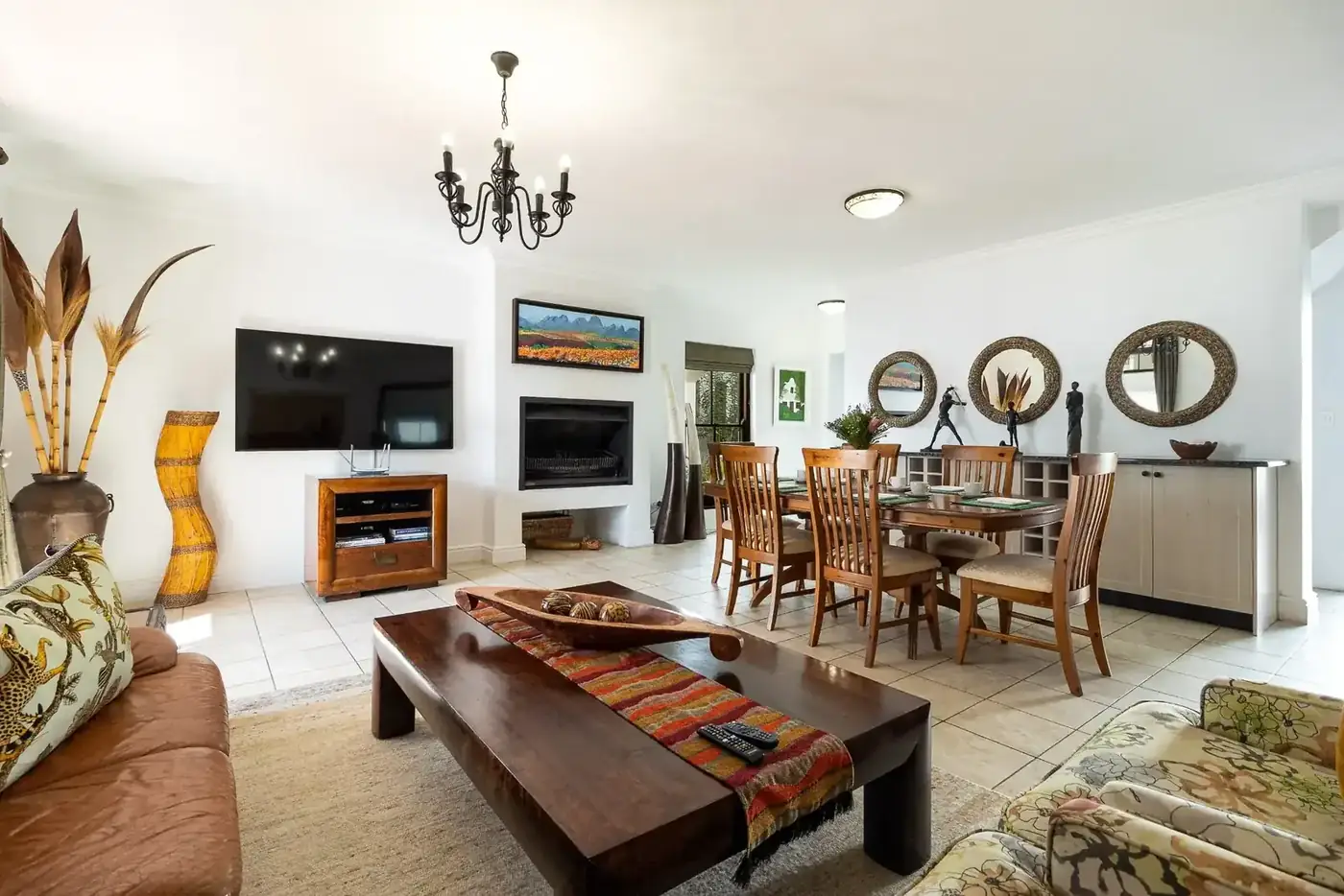 Lodge 14 living area with comfortable seating and TV